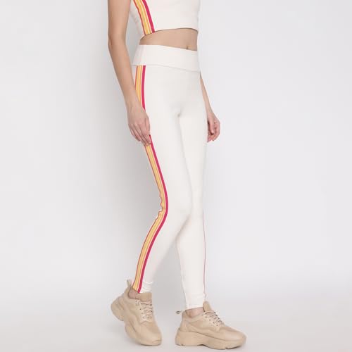 GUESS Women Off White Striped Legging_7624302429289