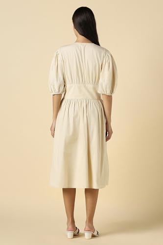 Women Beige Embroidered Casual Dress