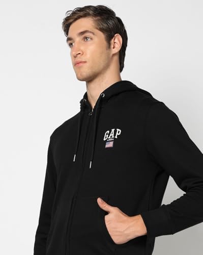 GAP Men Printed Regular Fit Full Zip Neck Full Sleeves Sweatshirt,Black,L