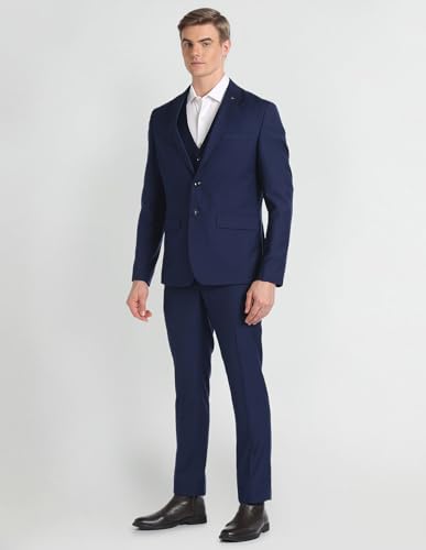 Arrow Men's Polyester Single Breasted Business Suit Pants Set (ARAGSU5587_Navy