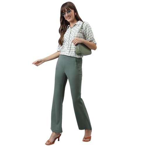 Latin Quarters Women Solid Green Full Length Stretchable Trouser_L