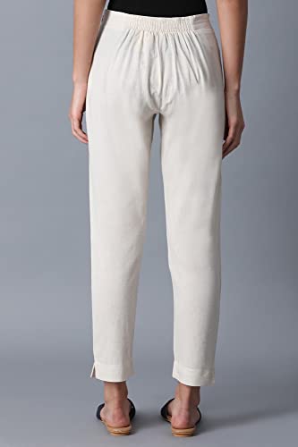 W for Woman White Solid Mid-Rise Cotton Flax Slim Pants (Size: 3XL)-WCR60151-211345