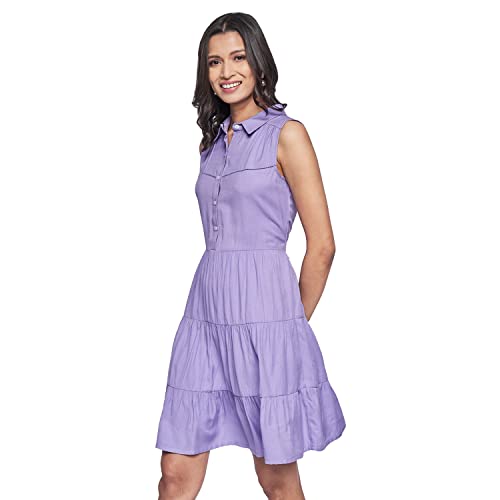 AND Women's Polyester Fit Flare Knee-Length Dress (EE22AB046DRTR_Lilac_14)