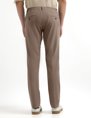 Arrow Newyork Men's Pleated Front Regular Fit Trousers (ANAKTR2334_Dark Brown_34)