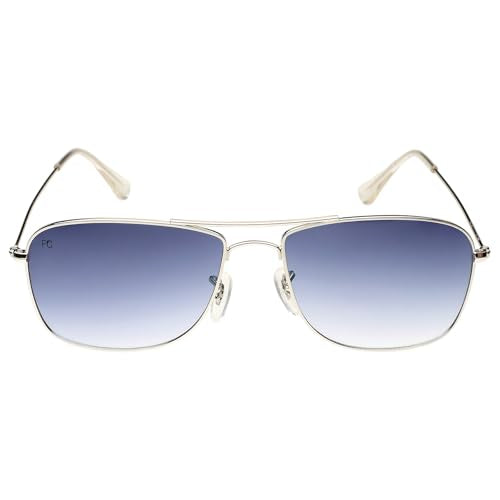 French Connection|Silver Full Frame Square Sunglasses|100% UV Protected (Uv 400) Grey Gradient Faded Lens|Men's|Large|FC 7638 C3 58 S