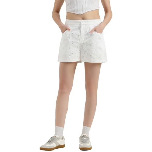 United Colors of Benetton Schiffli Embroidered Straight Fit Shorts (Size : 34) - 26P4WVNSH183I101 White