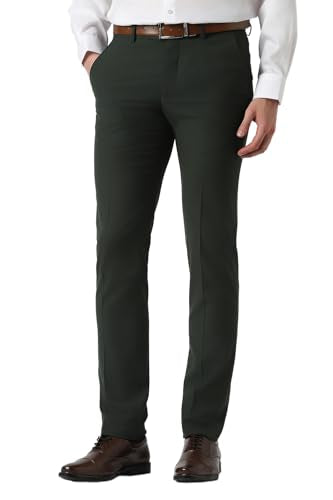 Men Green Solid Formal Trousers