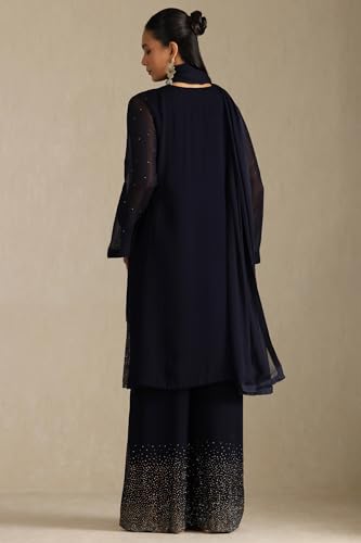 Soch Womens Navy Blue Georgette Suit Set With Stone Work