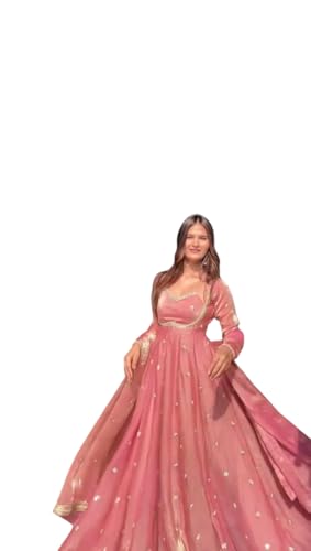THE AYRA FASHION Women's Pink Silk Blend Anarkali Gown with Dupatta – Designer Ethnic Long Kurta Set (IN, Alpha, 2XL, Regular)