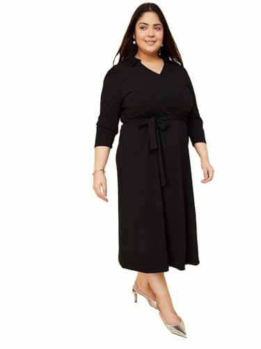 Max Women's Cotton Blend Modern Below The Knee Dress (SR4001P_Black