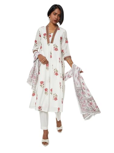 Max Women Printed A-line Kurta Set (White_XL)