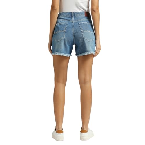 Pepe Jeans Women's Boyfriend Shorts (PL801151J678_MED Worn_Mid Indigo Blue