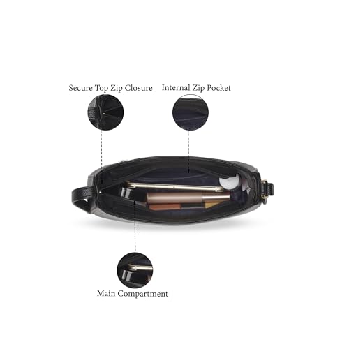 Caprese Carol Small Sling Bag for Women with Adjustable Strap & Zip Closure for Comfortable Wear | Versatile Handbag for Everyday Use, Travel, and Special Occasions (Black)