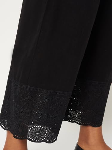 Max Women Embroidered Hem Palazzos (Black_S)
