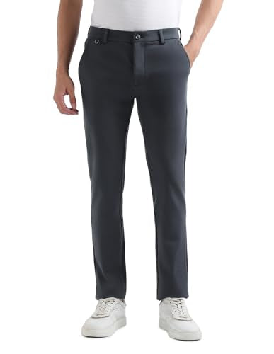 Arrow Sport Men's Solid Slim Fit Trousers (ARGT6083_Dark Grey_32)