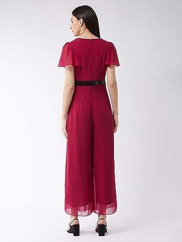 Miss Chase Women's Relaxed Fit Short Sleeve V-Neck Ankle-Length Straight Jumpsuit (MCSS25D91-84-122-05, Pink, L)