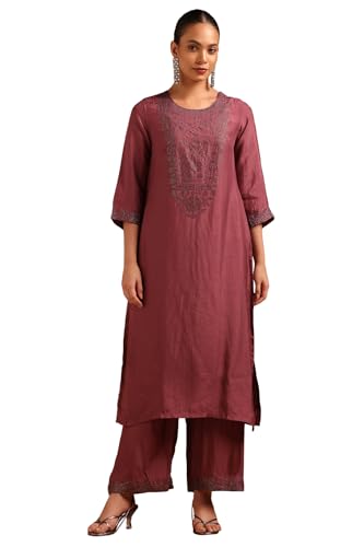 Soch Womens Onion Pink Dola Silk Embellished Kurta Set With Stone Work