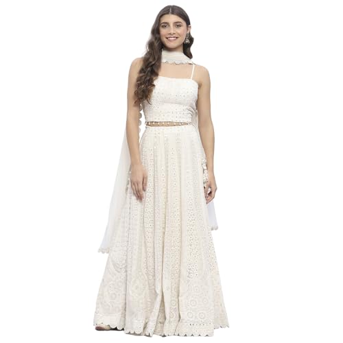 Biba Women Ivory Georgette Lehenga Set_34
