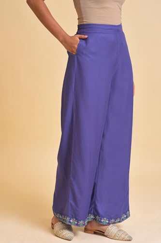 W for Woman Light Purple Floral Printed Lace Rayon Straight Kurta and Parallel Pant Set (ONWAS18662-120066-M)