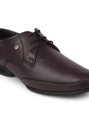 Liberty Healers J757-02 Formal Lacing Derby Shoes for Men with TPR Sole | Comfortable Outsole and Lightweight | Cushioned Footbed | Suitable for Office (Brown 43 EU)