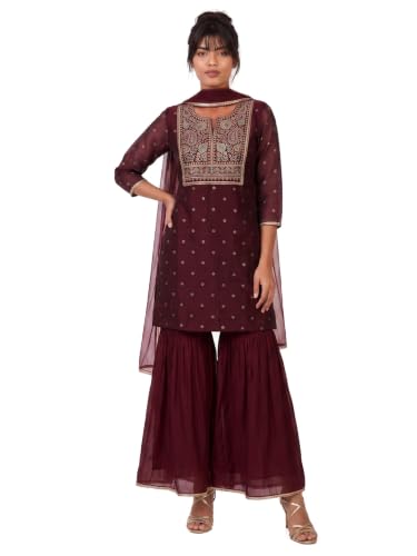Max Women Embroidered Sharara Kurta Set (Red_XXL)
