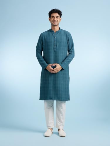 DIWAS BY MANYAVAR Men's Art Silk Textured Kurta Pyjama Set (Green,XL)
