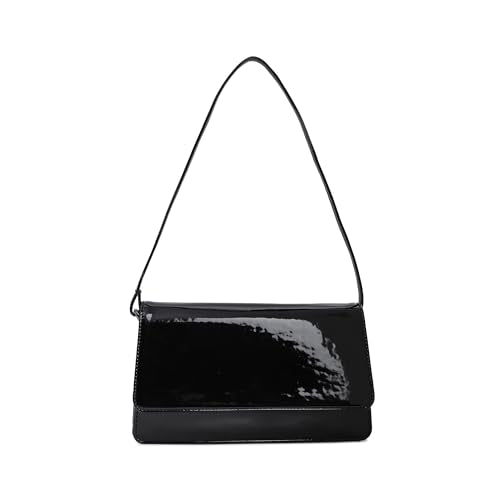 Fastrack Structured Shoulder Bag for Women | Party Bag for Ladies, Women | Stylish Glossy Bag Made of High Quality Fax Leather (Black)