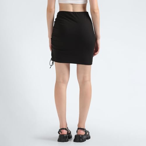 Tommy Hilfiger Polyester Black Solid Women Gathering Mini Skirt (S)