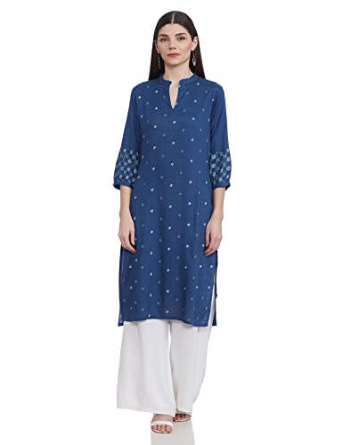 Max Women Printed Band Collar Kurta (DAWKSP22AL_Indigo_M)