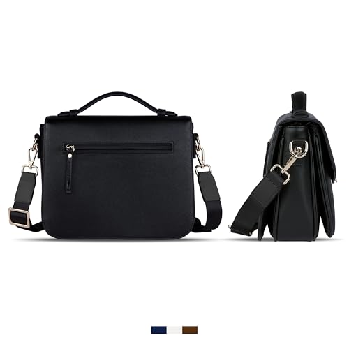 bugatti Ella Classic Women's Faux Leather Shoulder Bag Handbag, Black Saffiano, Kompakt, Contemporary
