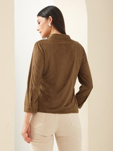 Latin Quarters Women Brown Collared Full Sleeves Solid Casual Shirt_XXL