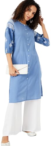Max Women Cotton Blend Regular Fit Kurta (PFWWSP25IR_Blue, XL