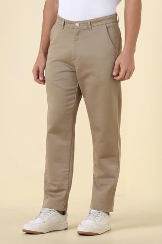 Men Brown Solid Casual Trousers