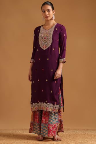 Soch Womens Purple Viscose Blend Ethnic Motifs Salwar Suit With Sequin