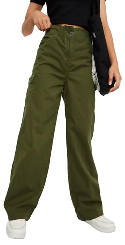 max Girls Solid Full-Length Regular Fit Flared Trousers,Olive Green,13-14Y