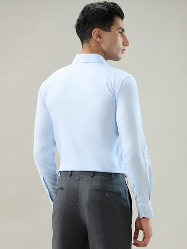 Raymond Blue Solid Chambray Pattern Men Long Sleeve Casual Shirt