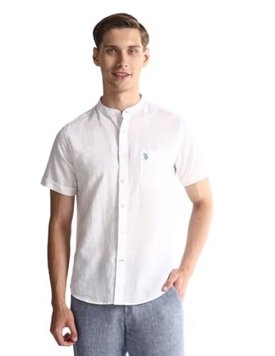 U.S. POLO ASSN. Men's Solid Regular Fit Shirt (USSHT2195H_White