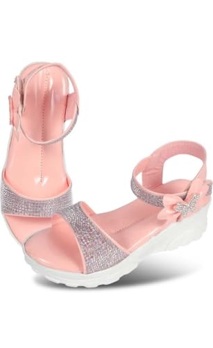 XMARTY Girls Block Heel Ankle Strap Sandals, Comfortable Sole Stylish | Stylish Block Heel Ankle Strap Sandals | Kids Girls Beautiful Comfortable Sole Sandals (Pack Of 1) (Pink, UK Footwear Size System, Toddler, Numeric, Medium, 3)