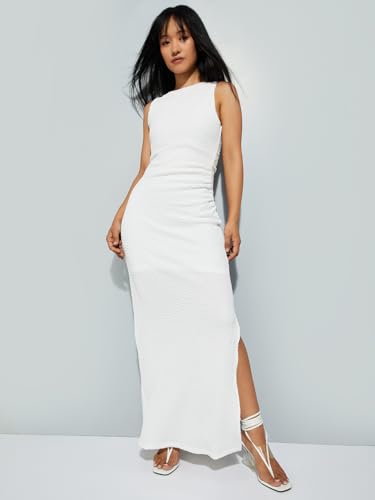 Max Women's Polyester Blend A-Line Below The Knee Dress (W25DRS07_Ivory