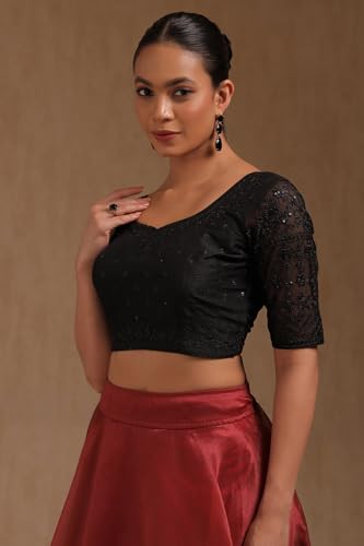 Soch Womens Black Tussar Embroidered Padded Blouse with Sequins