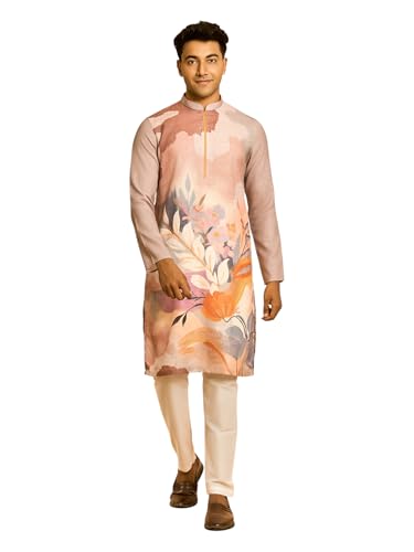 DIWAS BY MANYAVAR Men's Cotton Blend Floral Abstract Print Kurta Set (Lilac,M)