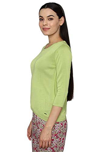 Allen Solly Women's Solid Fitted T-Shirt (AHFTCRGF586776_Green 2XL)