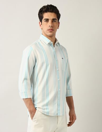 Arrow Sports Men's Striped Slim Fit Shirt (ASAJSH1348_Peach