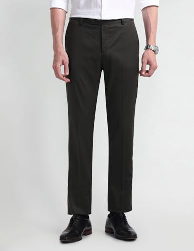 Arrow Men Tapered fit Polyester SolidMid-Rise waistTrousers(ARAEOTR1627_Brown_32)