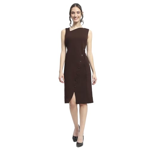 Madame Button Detailed Chocolate Brown Bodycon Knit Dress