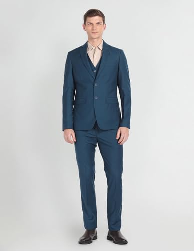 Arrow Men Polyester Regular Fit Double Breasted Business Suit Pants Set (ARAGSU5585_Teal