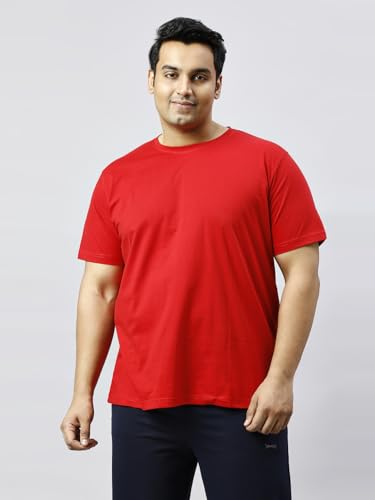XMEX Mens Round Neck Half Sleeve Cotton Blend Plain T Shirt Soft Breathable Fabric Everyday Comfort Casual Elegant wear Stylish Regular Fit Tee for Summer All Seasons (RED,7XL)