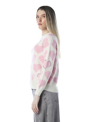 ONLY Women's Graphic Print Regular Fit White Sweater