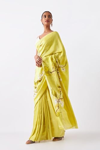 Taneira Women Light Green Silk Hand Painted Saree with Hand Embroidery Highlights Accentuating The Motifs (SHH07I00003-Light Green)