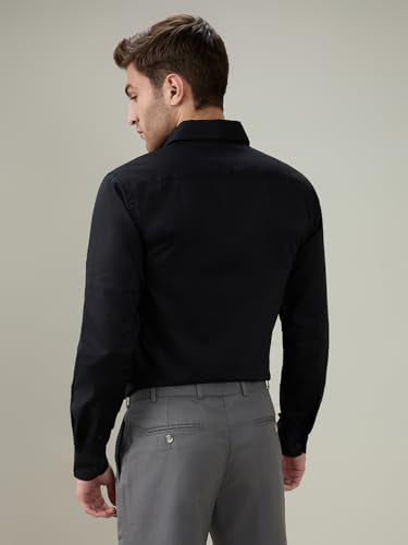 Raymond Men Slim Fit Solid Chambray Pattern Pure Cotton Semi Cutaway Collar Full Sleeve Formal Shirt